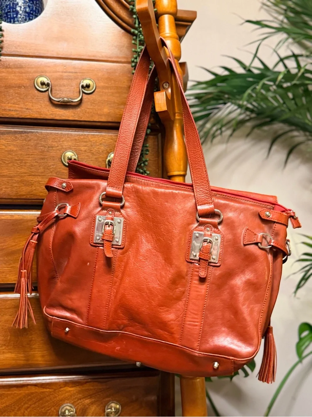 Vintage Wilson’s Leather Women's Red Leather Laptop Tote Bag - Travel / Office